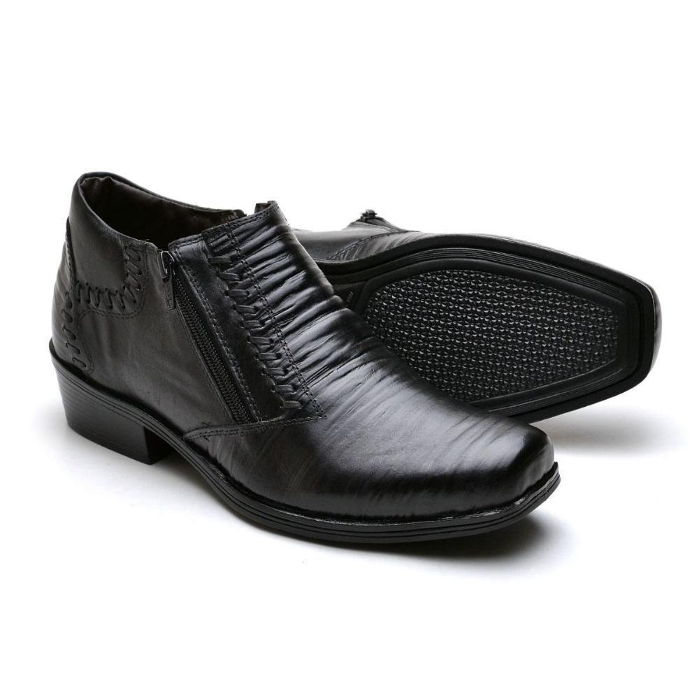Bota Masculina Couro Cano Curto Zíper Bico Quadrado Conforto Preto 3