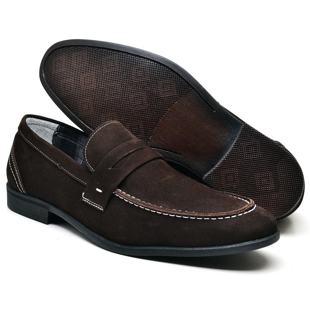 Mocassim Masculino Couro Calce Fácil Confortável Casual Marrom 2