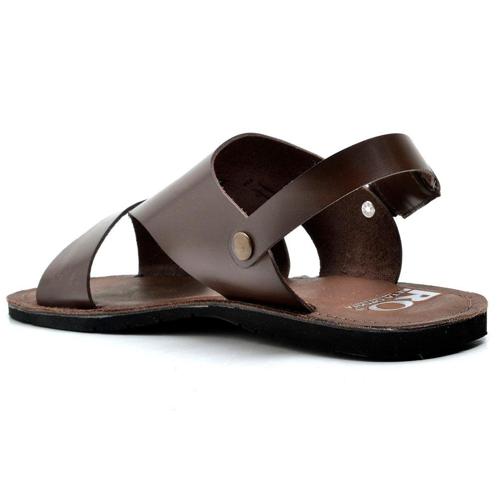 Sandália Masculina Couro Rasteira Tiras Confortável Casual Marrom 2