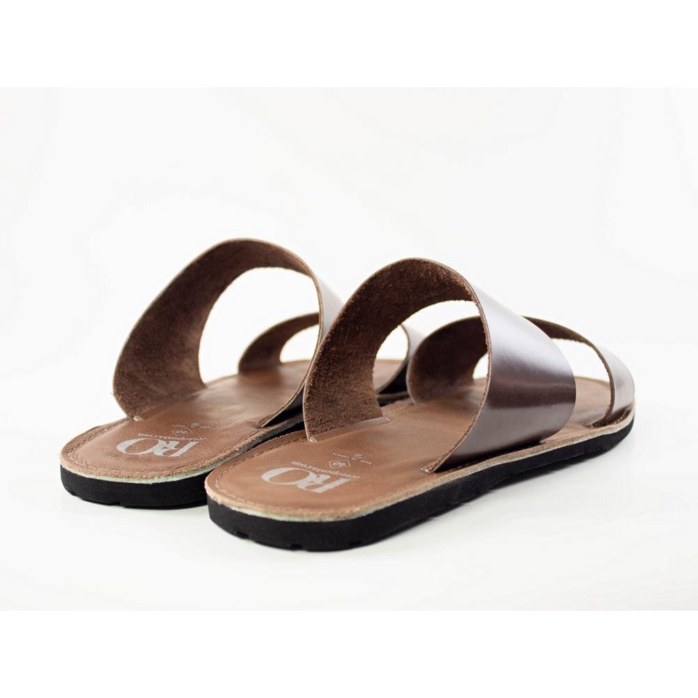 Sandália Masculina Couro Tiras Largas Rasteira Moderna Marrom 3