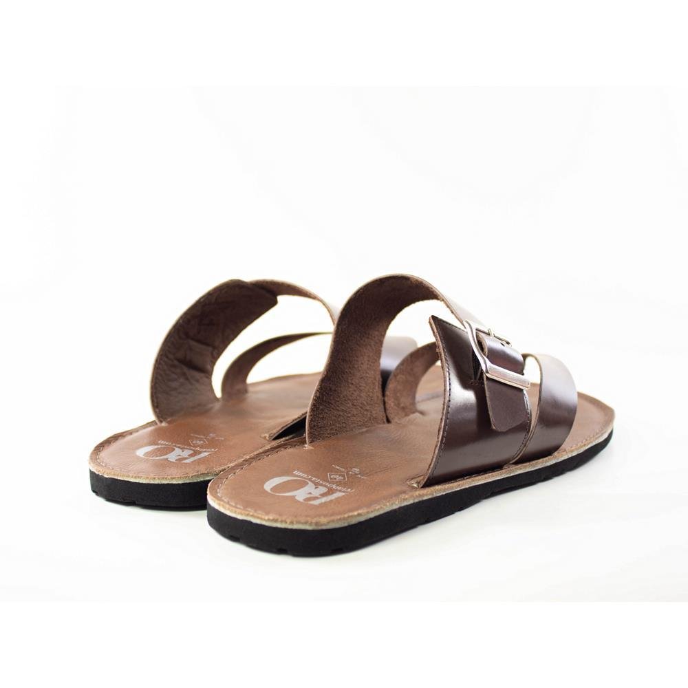 Sandália Masculina Couro Tiras Rasteira Dedo Conforto Marrom 3