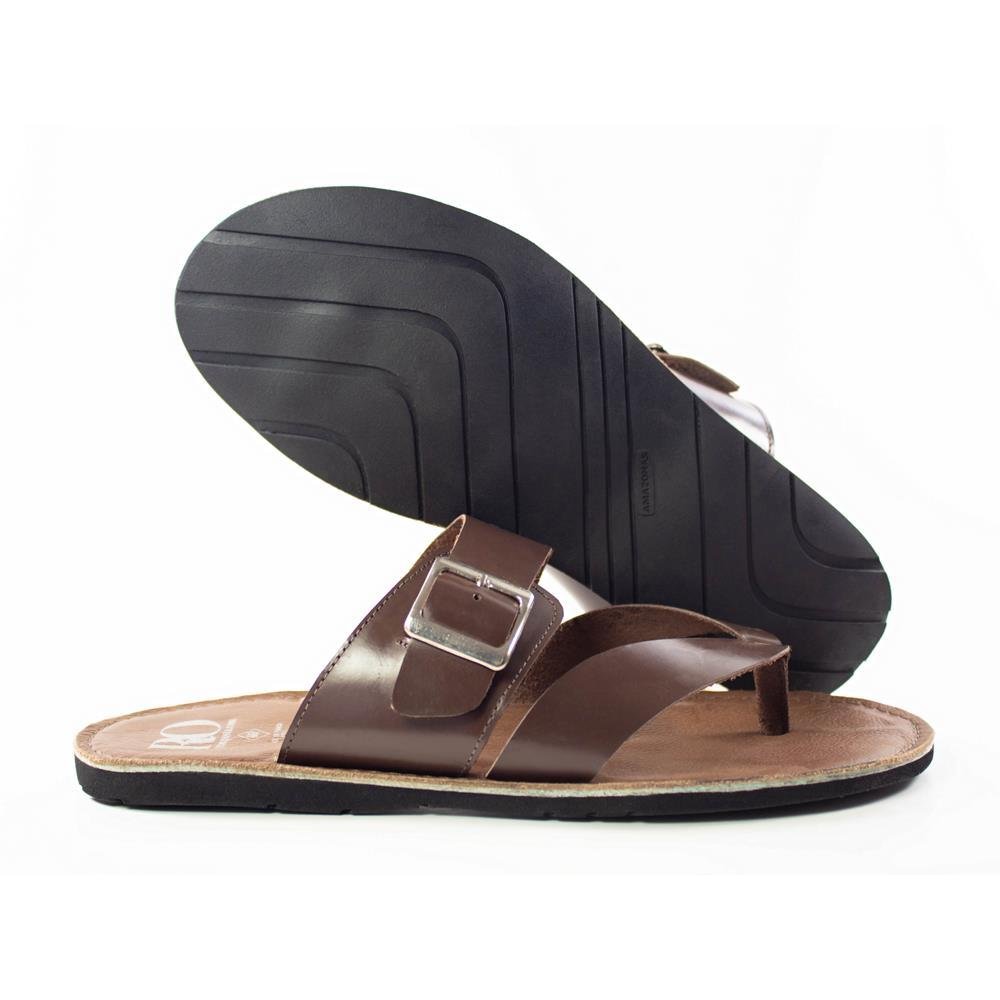Sandália Masculina Couro Tiras Rasteira Dedo Conforto Marrom 4