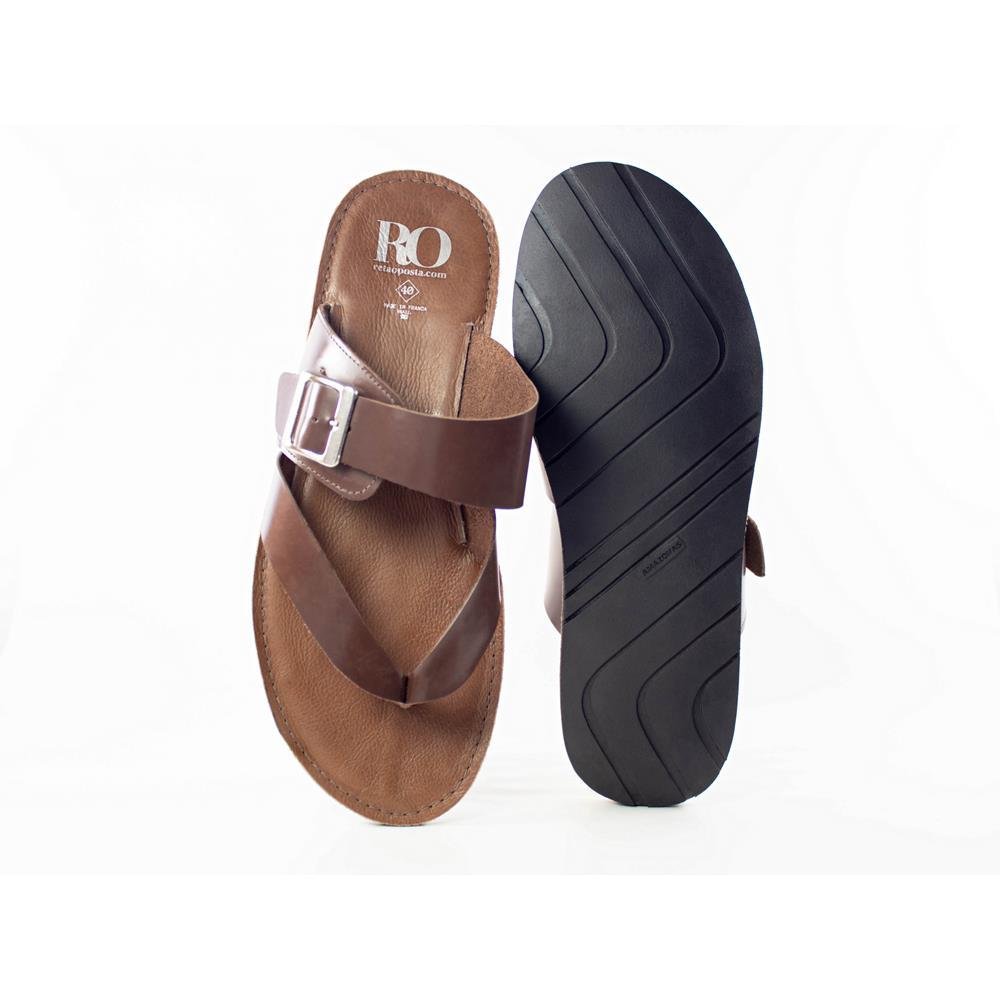 Sandália Masculina Couro Tiras Rasteira Dedo Conforto Marrom 5