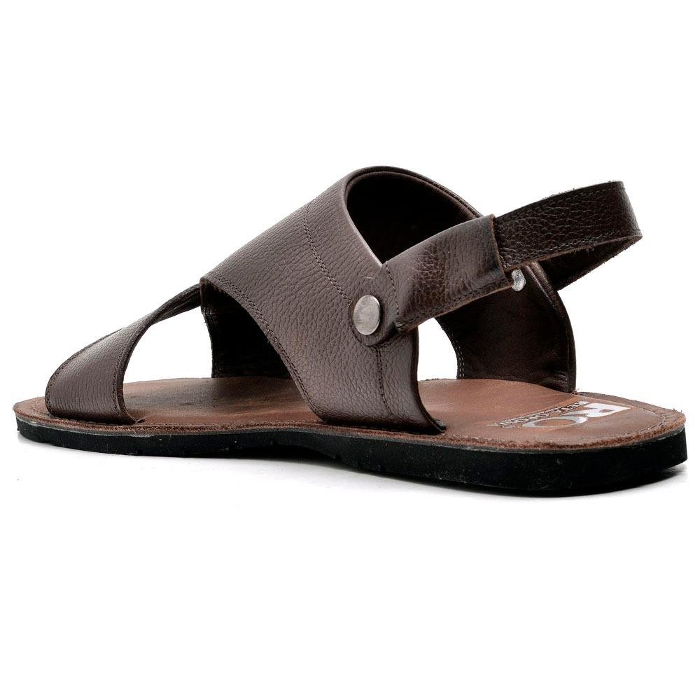 Sandália Rasteira Masculina Couro Tiras Casual Conforto Marrom 2