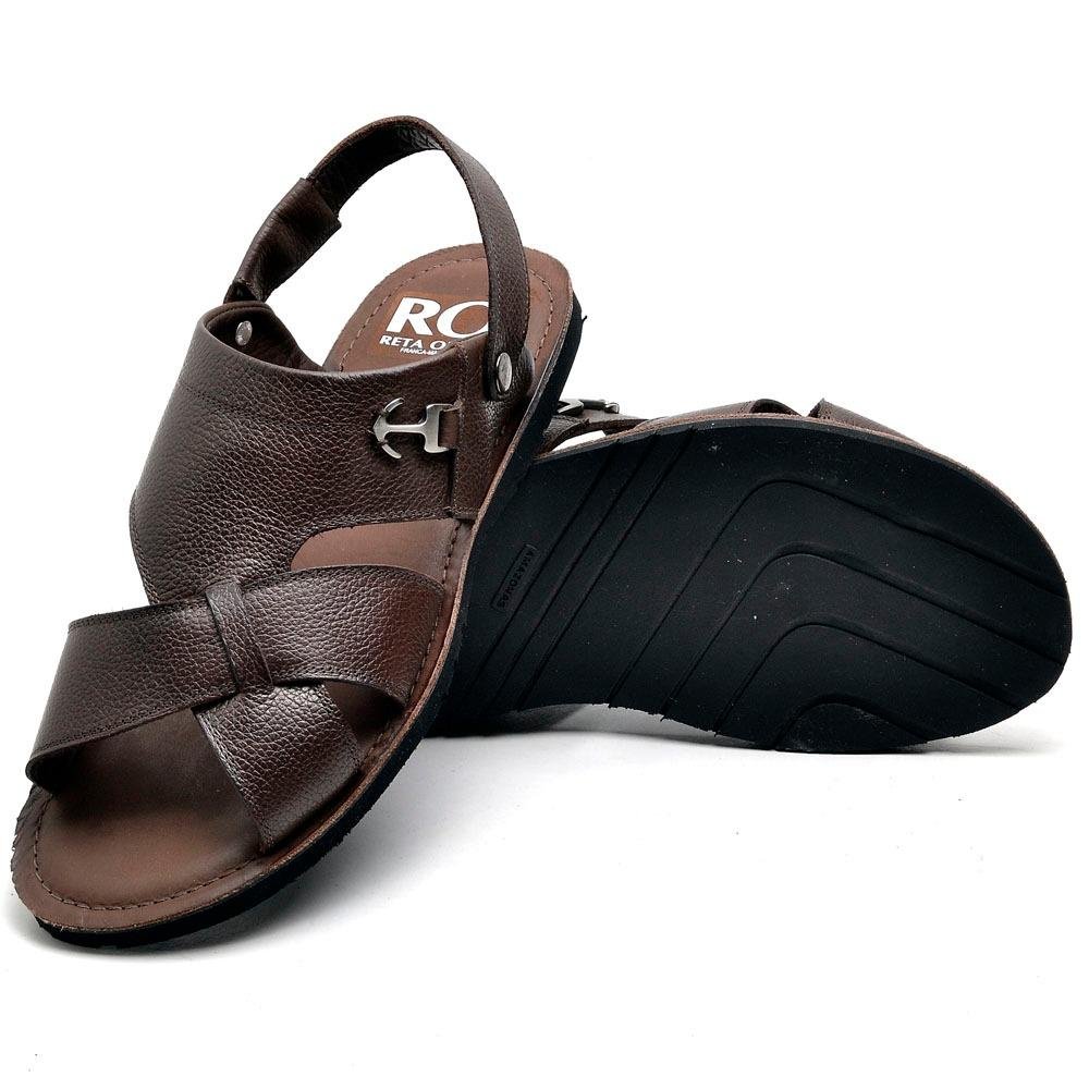 Sandália Rasteira Masculina Couro Tiras Casual Conforto Marrom 3