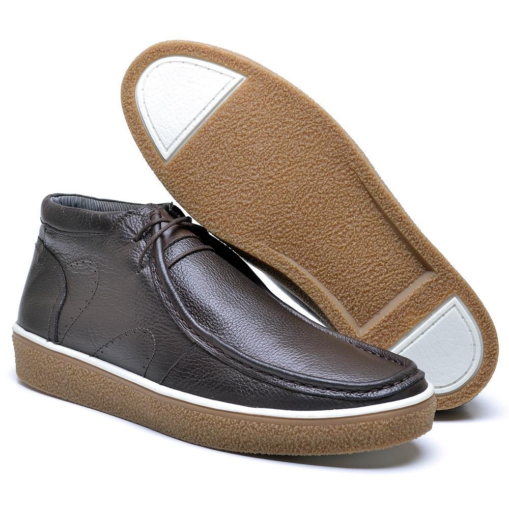 Sapato Masculino Couro Cadarço Cano Baixo Clássico Marrom 4
