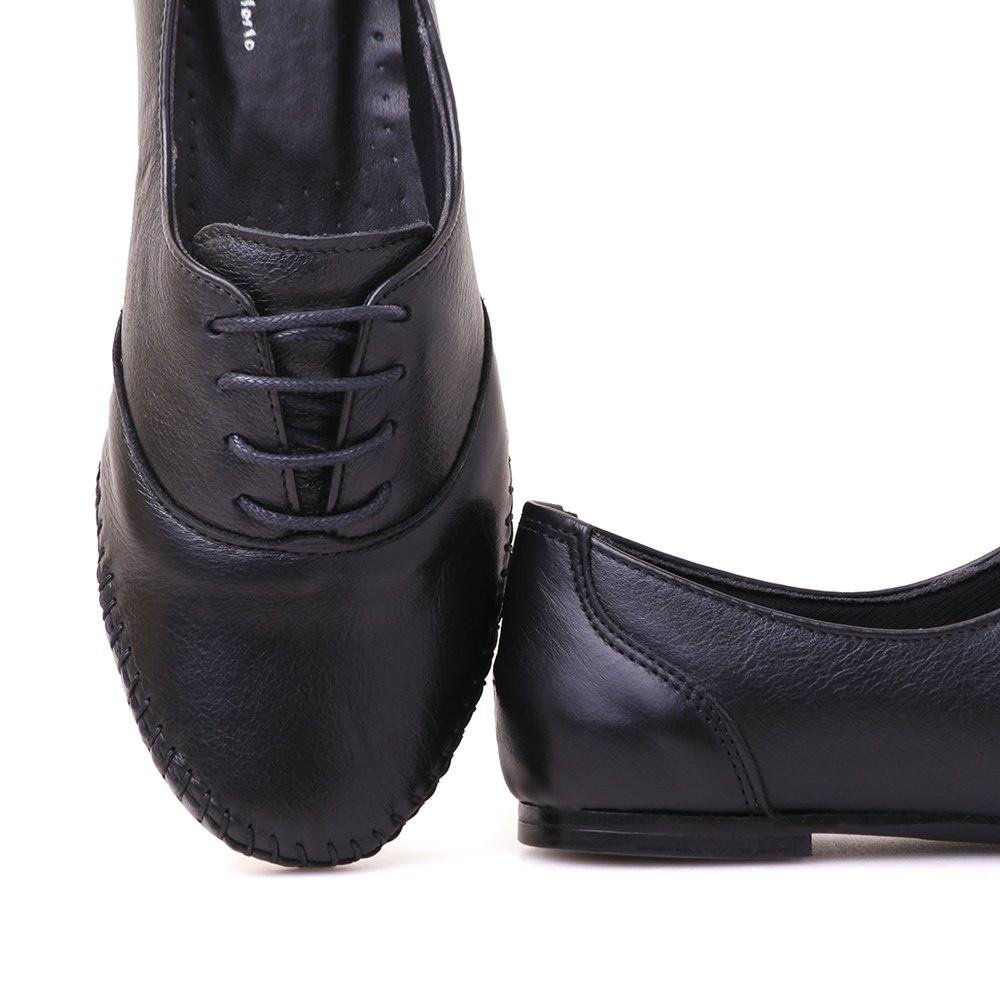 Sapato Social Feminino Oxford Couro Costura Cadarço Casual Preto 3