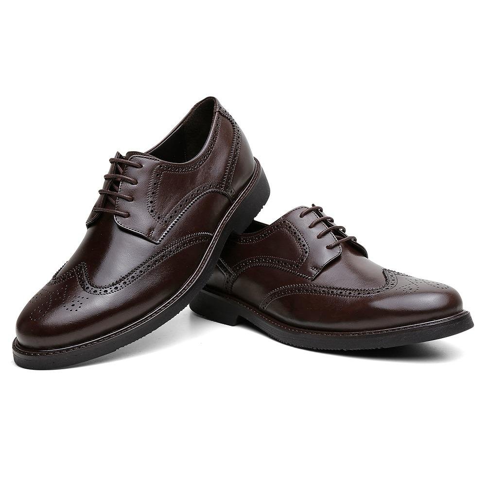 Sapato Social Masculino Couro Brogue Cadarços Casual Marrom 2