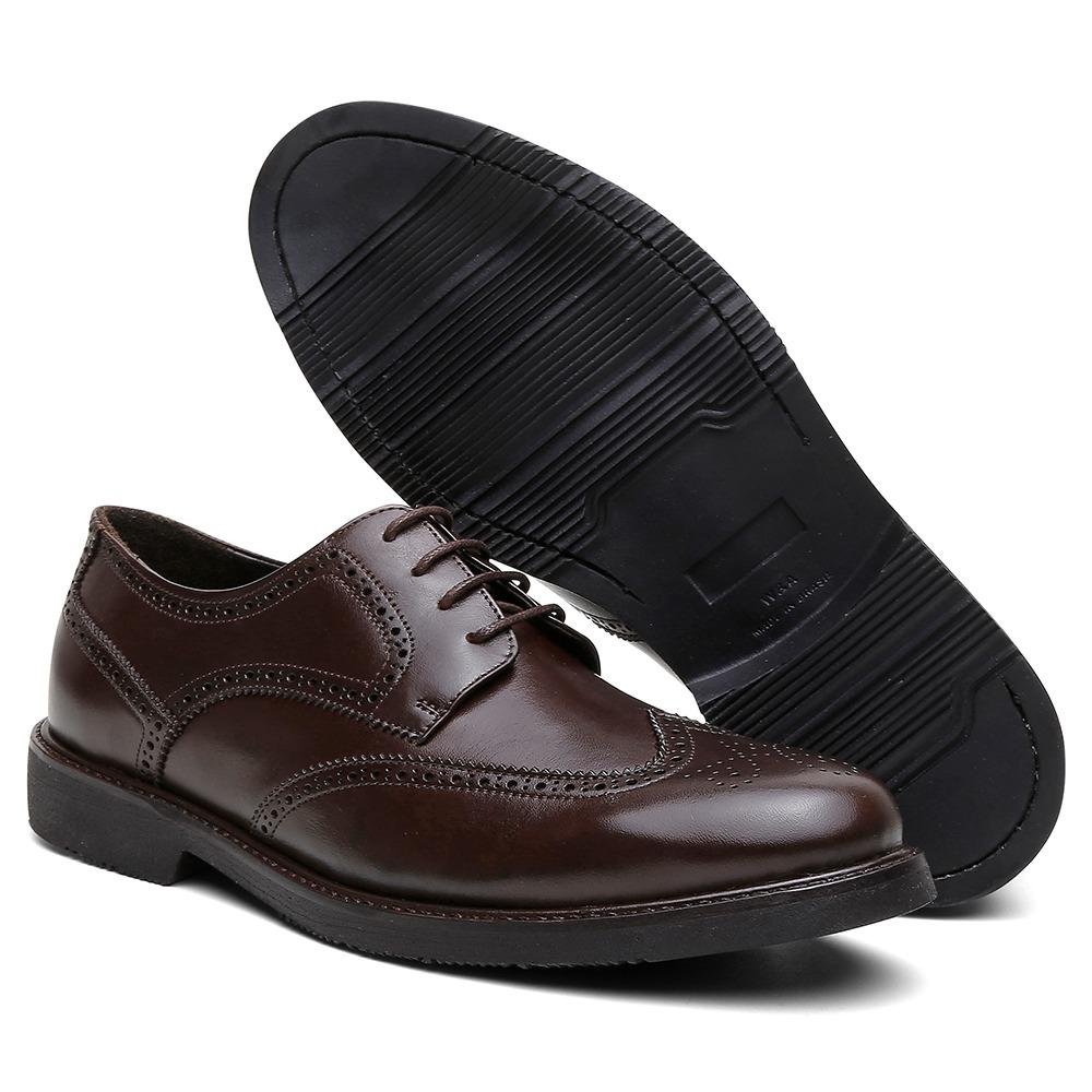 Sapato Social Masculino Couro Brogue Cadarços Casual Marrom 3
