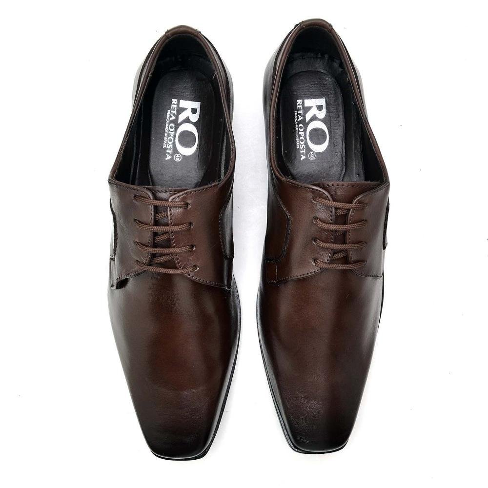 Sapato Social Masculino Couro Cadarço Bico Quadrado Casual Marrom 3