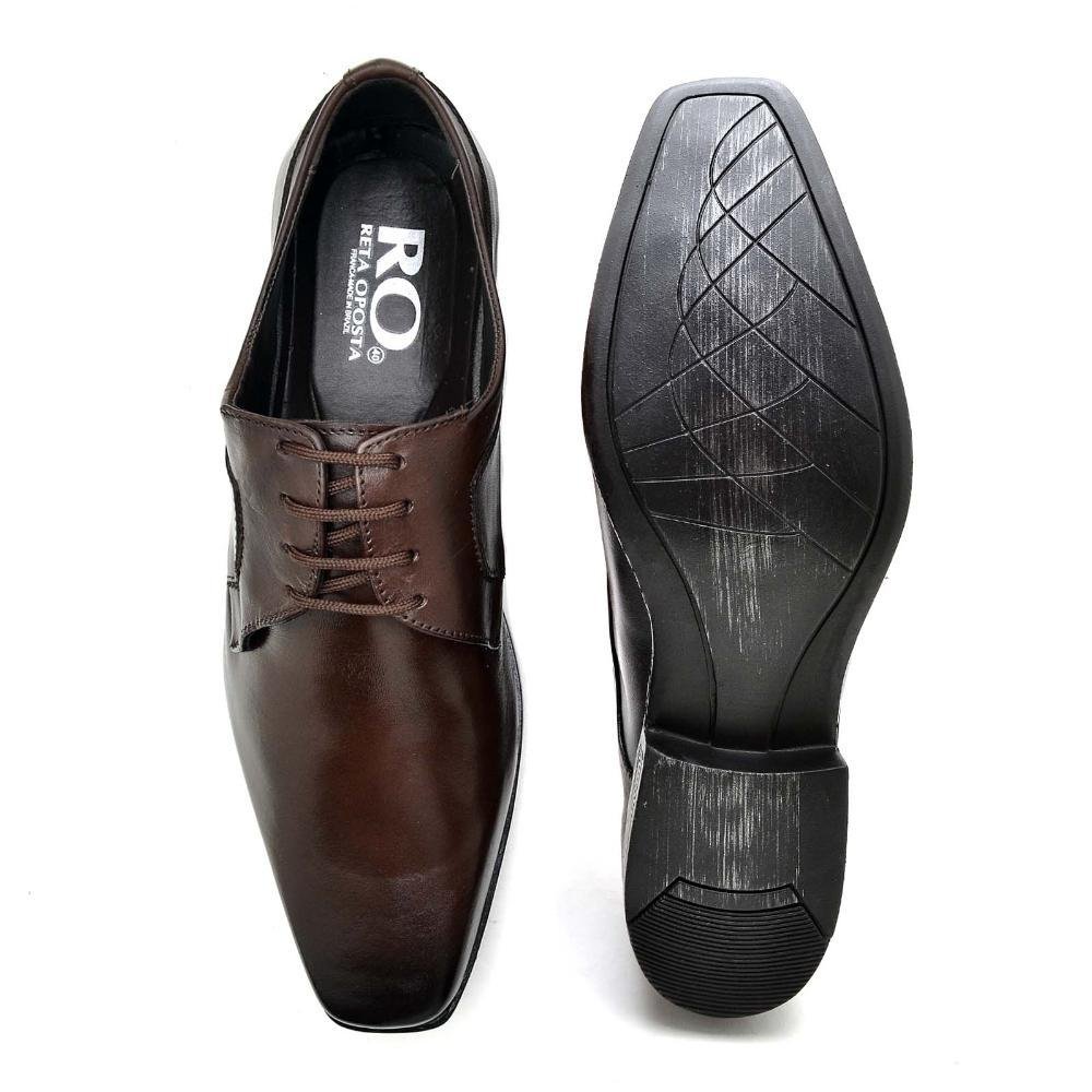 Sapato Social Masculino Couro Cadarço Bico Quadrado Casual Marrom 4