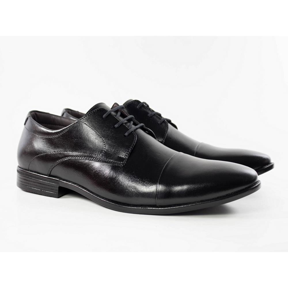 Sapato Social Masculino Couro Cano Curto Derby Conforto Preto 2
