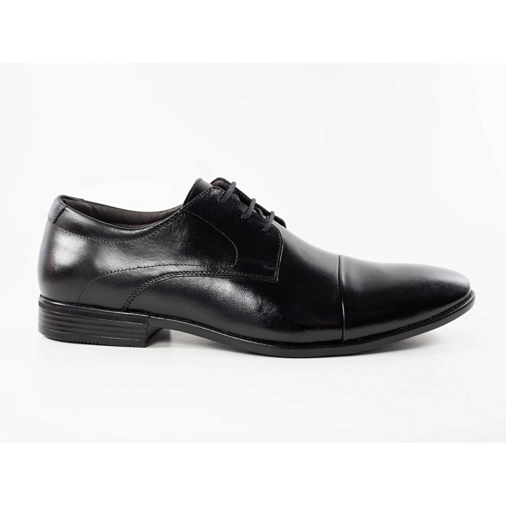 Sapato Social Masculino Couro Cano Curto Derby Conforto Preto 1