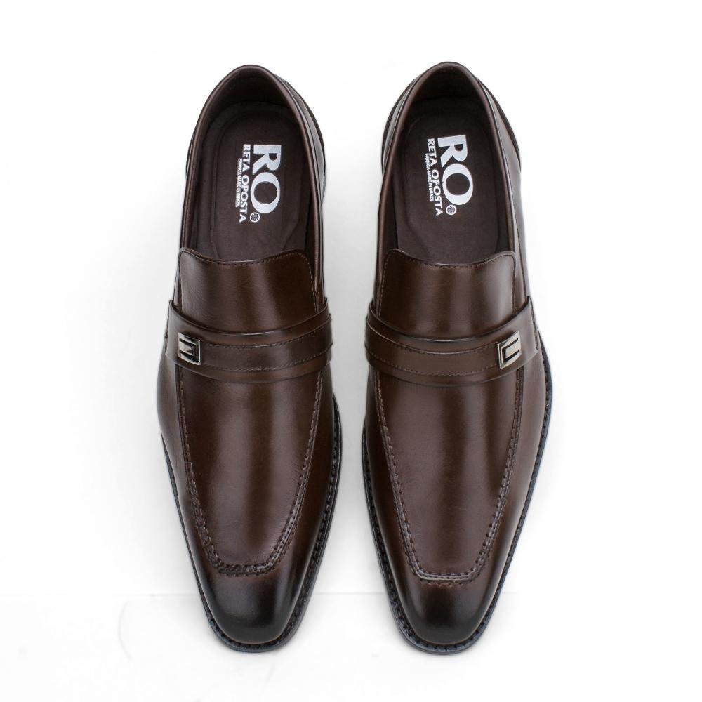 Sapato Social Masculino Couro Clássico Bico Fino Calce Fácil Marrom 2