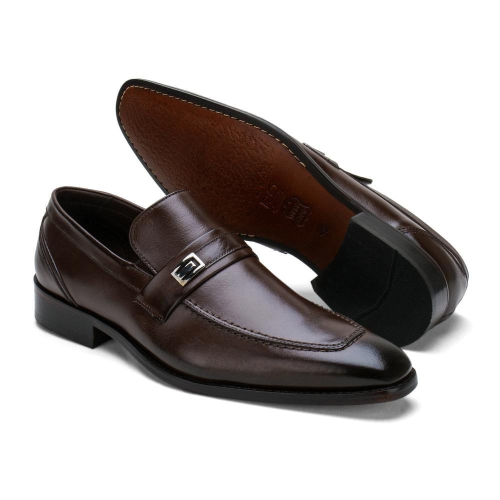 Sapato Social Masculino Couro Clássico Bico Fino Calce Fácil Marrom 3