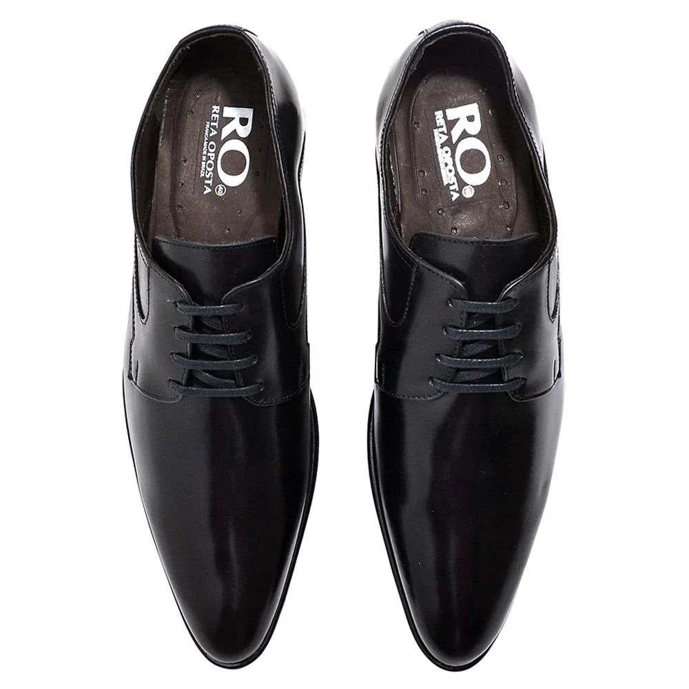 Sapato Social Masculino Couro Derby Bico Redondo Clássico Preto 2