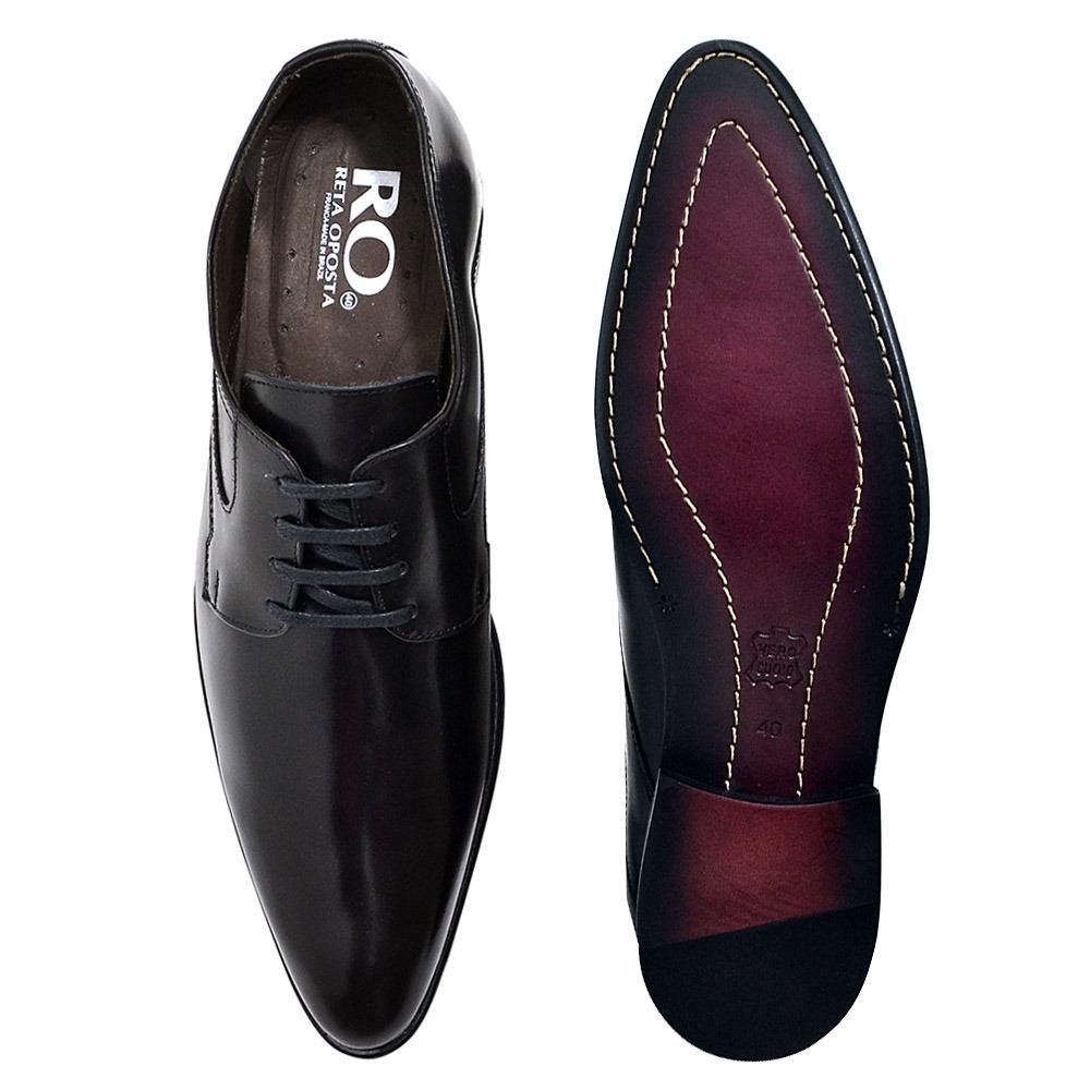 Sapato Social Masculino Couro Derby Bico Redondo Clássico Preto 3