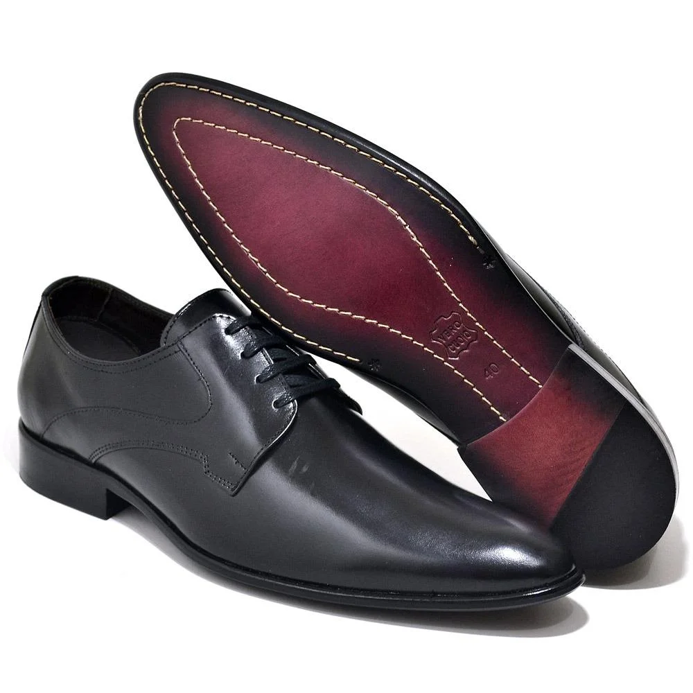 Sapato Social Masculino Couro Derby Bico Redondo Clássico Preto 4
