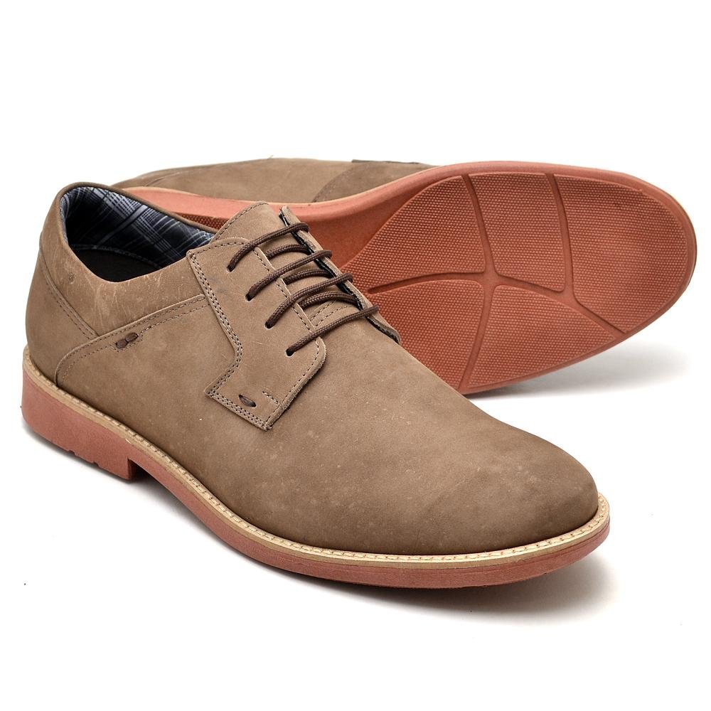 Sapato Social Masculino Couro Derby Cano Curto Casual Bege 2