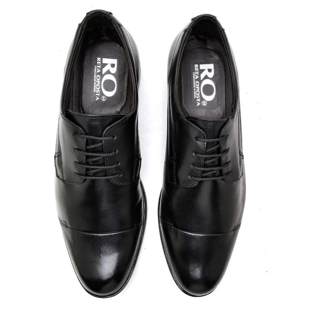 Sapato Social Masculino Couro Derby Cano Curto Confortável Preto 3