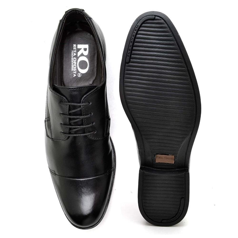 Sapato Social Masculino Couro Derby Cano Curto Confortável Preto 4