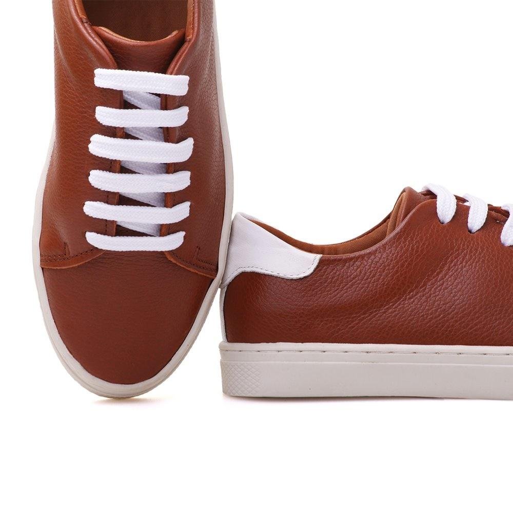 Tênis Feminino Couro Cadarço Liso Moderno Casual Marrom 3