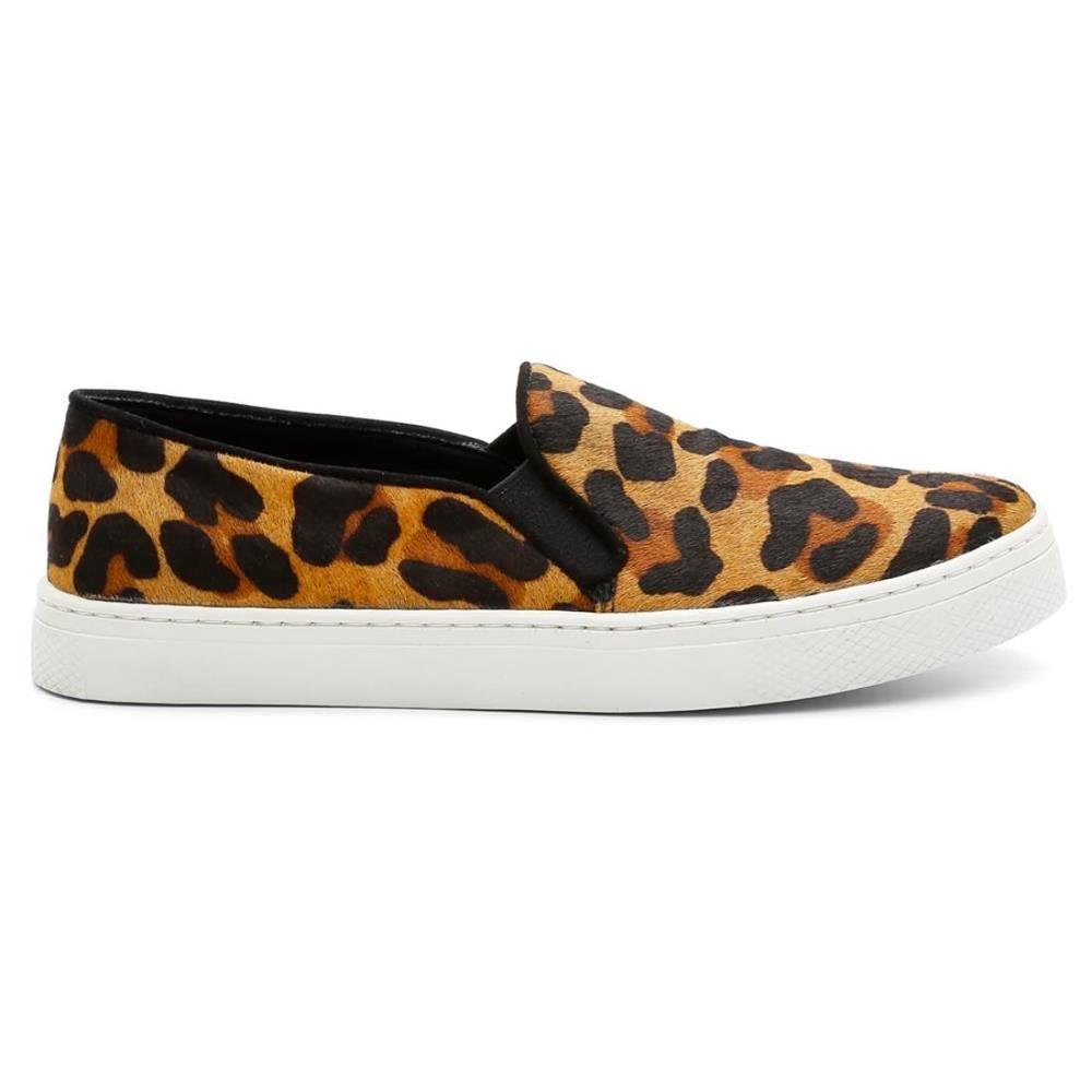 Tênis Slip On Feminino Couro Estampa Animal Print Conforto Preto 2