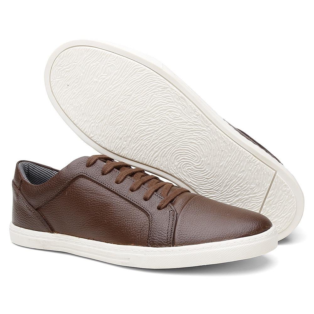 Sapatênis Masculino Couro Cadarço Dia a Dia Conforto Macio Marrom 3