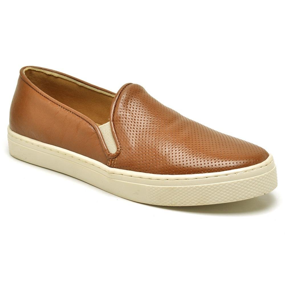 Slip On Feminino Tênis Couro Respirável Leve Marrom 2