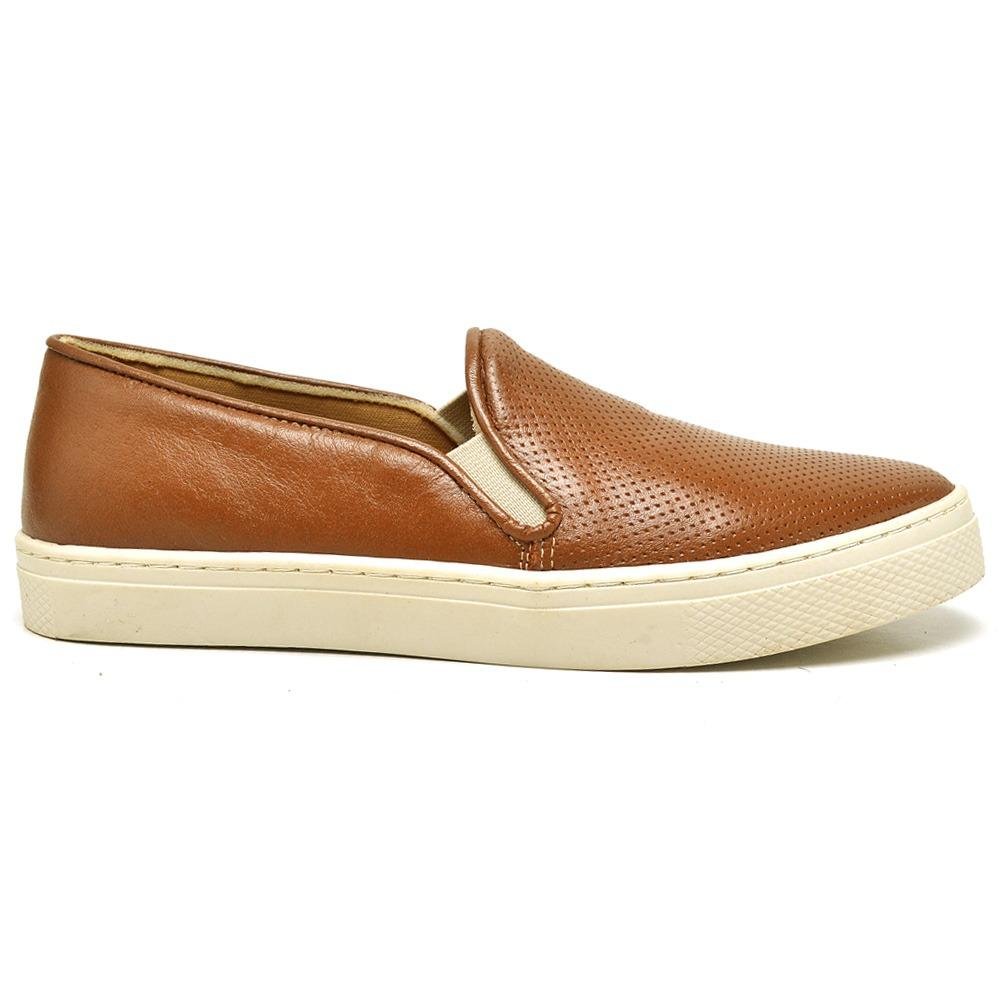 Slip On Feminino Tênis Couro Respirável Leve Marrom 3