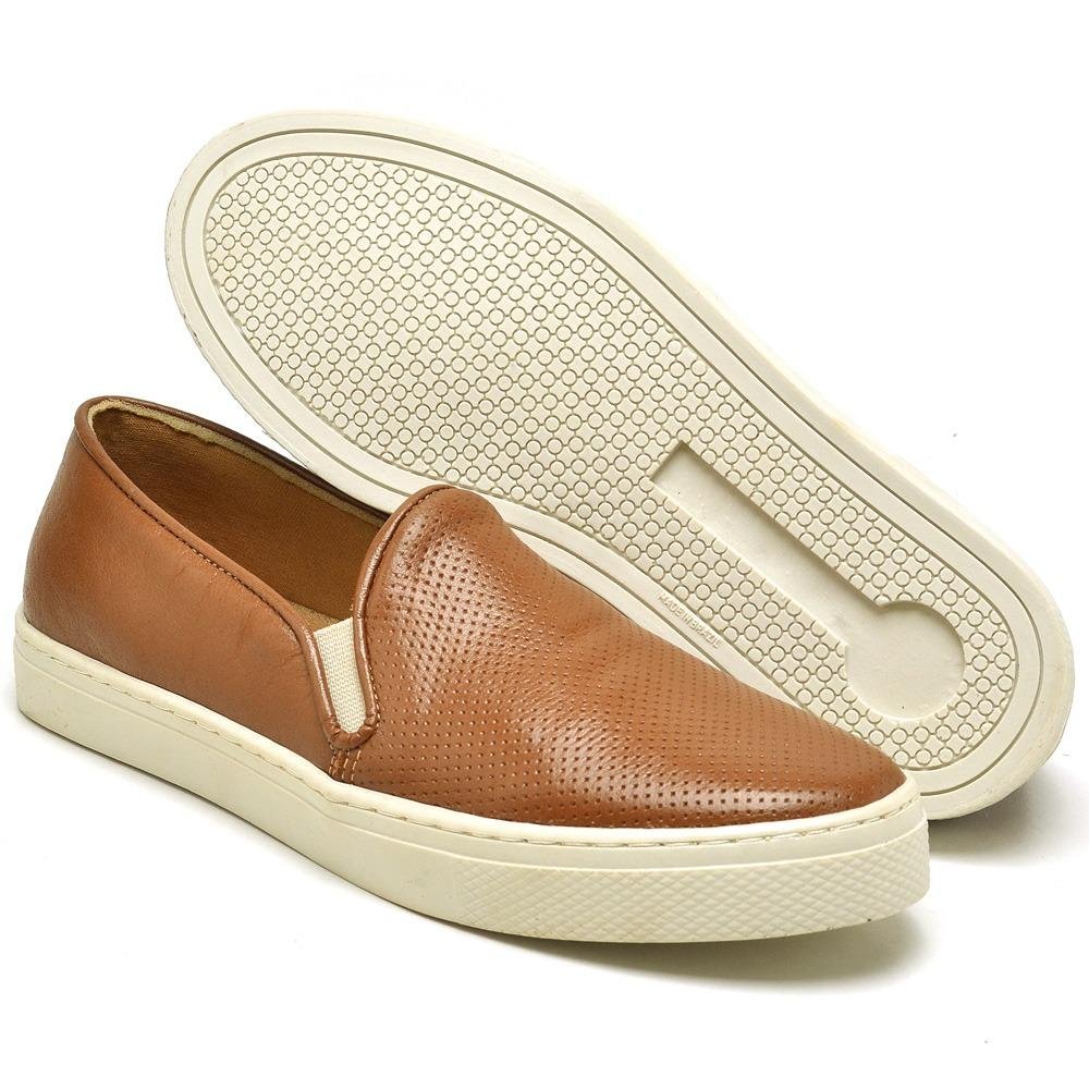 Slip On Feminino Tênis Couro Respirável Leve Marrom 4