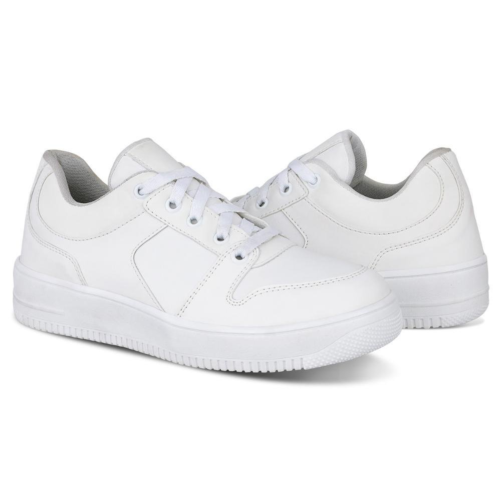Tênis Feminino Cadarço Cano Curto Confortável Macio Casual Branco 4