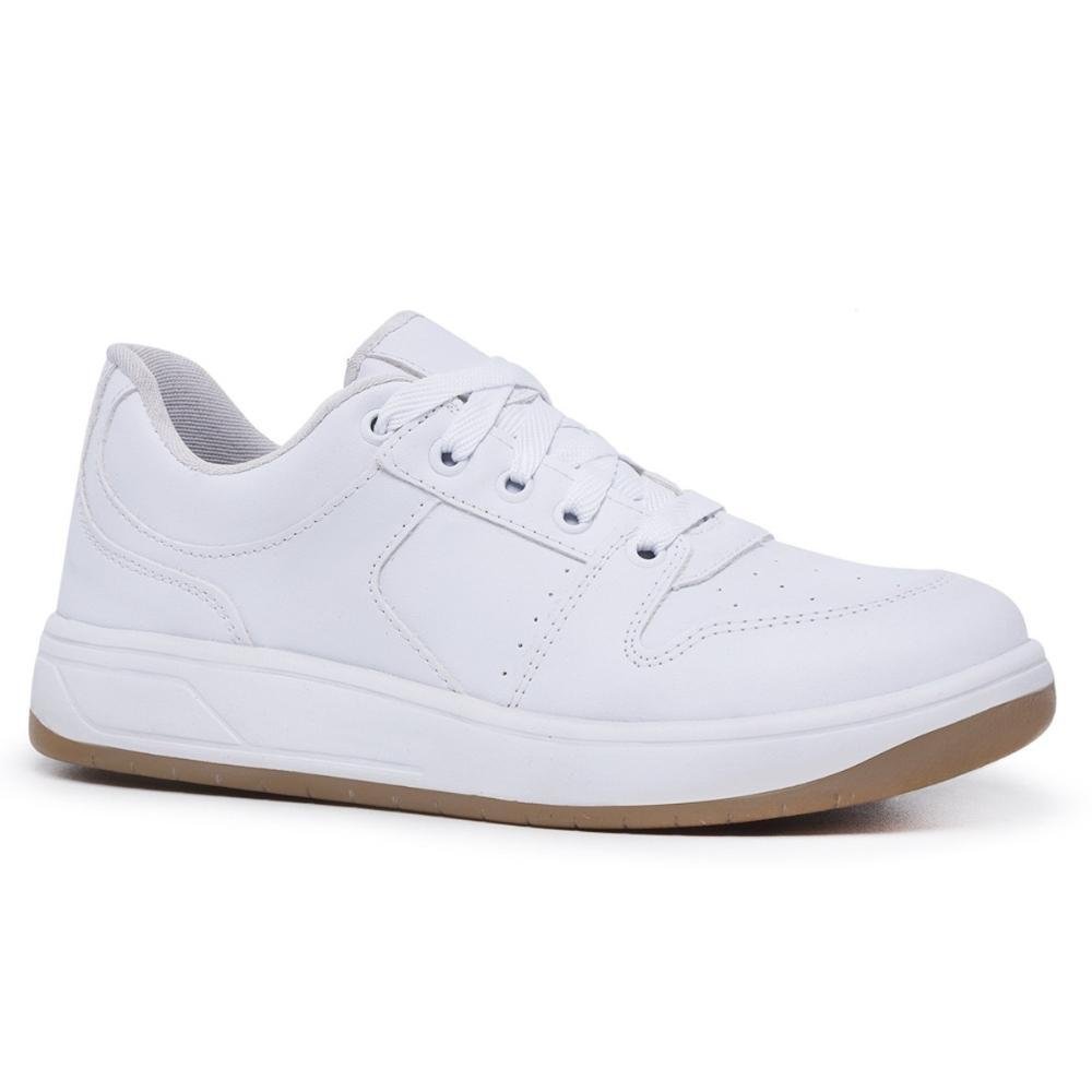 Tênis Feminino Cadarço Sola Reta Cano Curto Conforto Casual Branco 2
