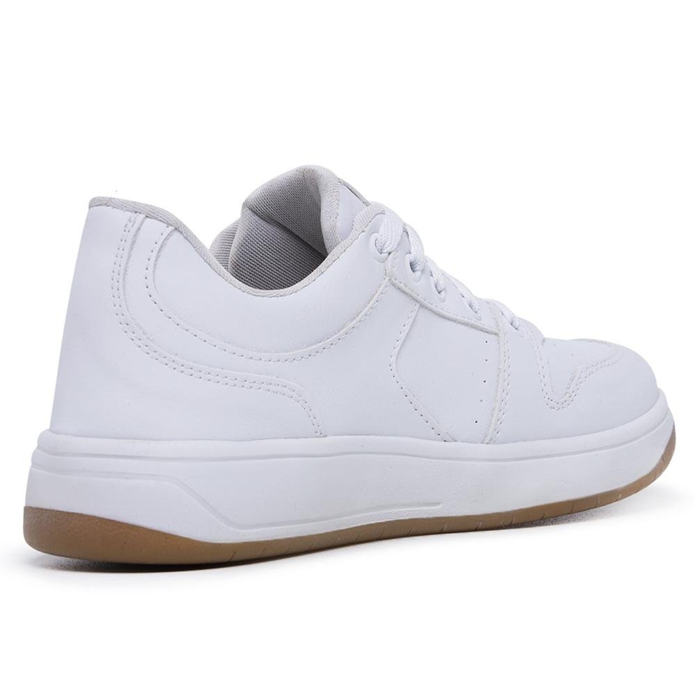 Tênis Feminino Cadarço Sola Reta Cano Curto Conforto Casual Branco 3