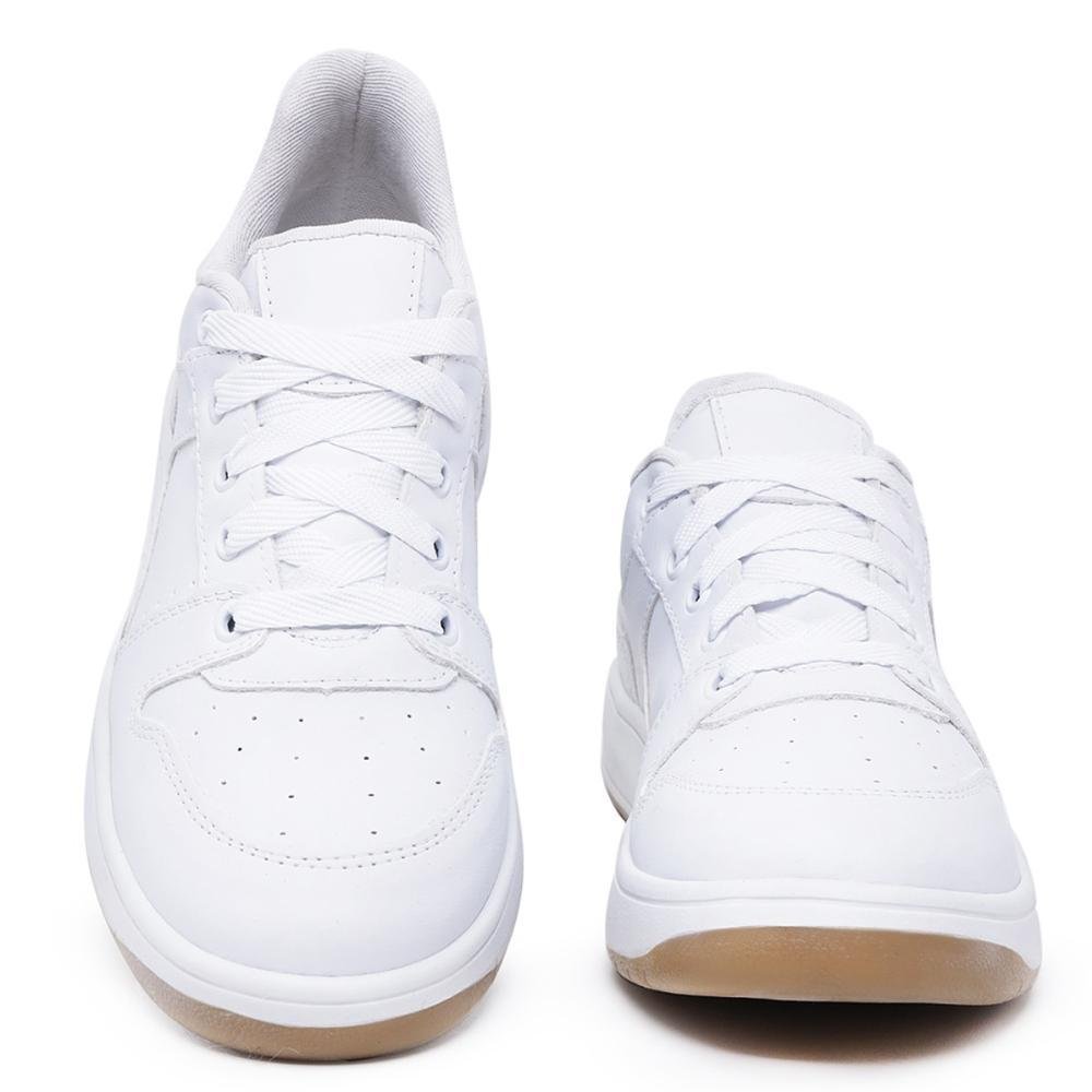 Tênis Feminino Cadarço Sola Reta Cano Curto Conforto Casual Branco 4