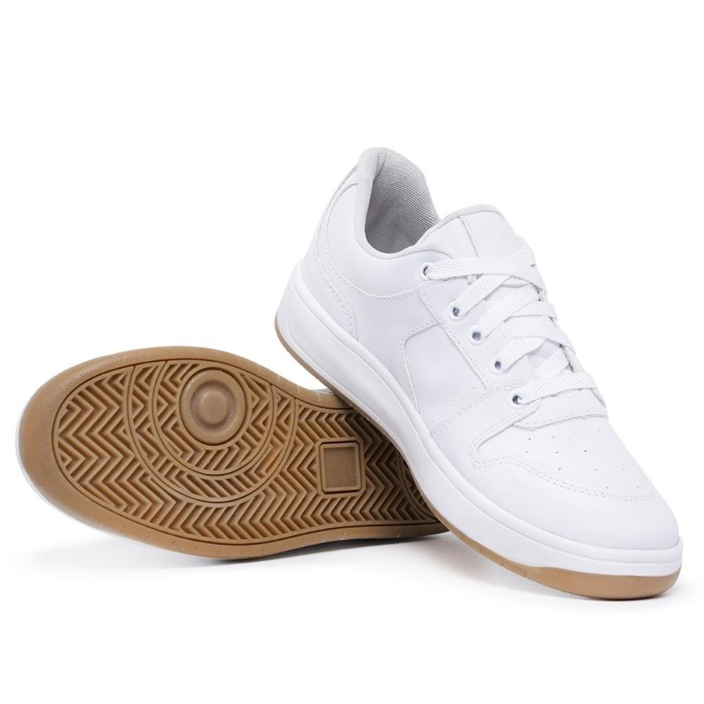Tênis Feminino Cadarço Sola Reta Cano Curto Conforto Casual Branco 5