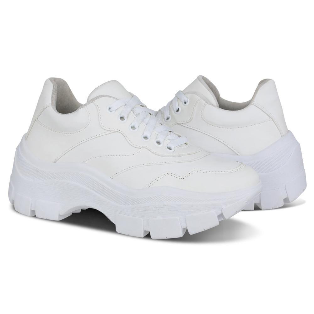 Tênis Feminino Chunky Cadarço Cano Curto Casual Conforto Branco 3