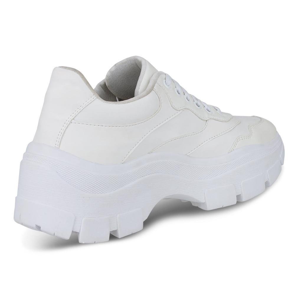 Tênis Feminino Chunky Cadarço Cano Curto Casual Conforto Branco 4