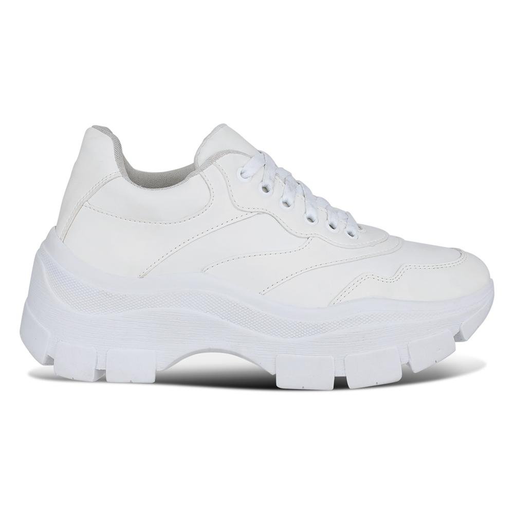 Tênis Feminino Chunky Cadarço Cano Curto Casual Conforto Branco 2