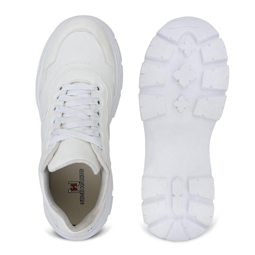 Tênis Feminino Chunky Cadarço Cano Curto Casual Conforto Branco 5