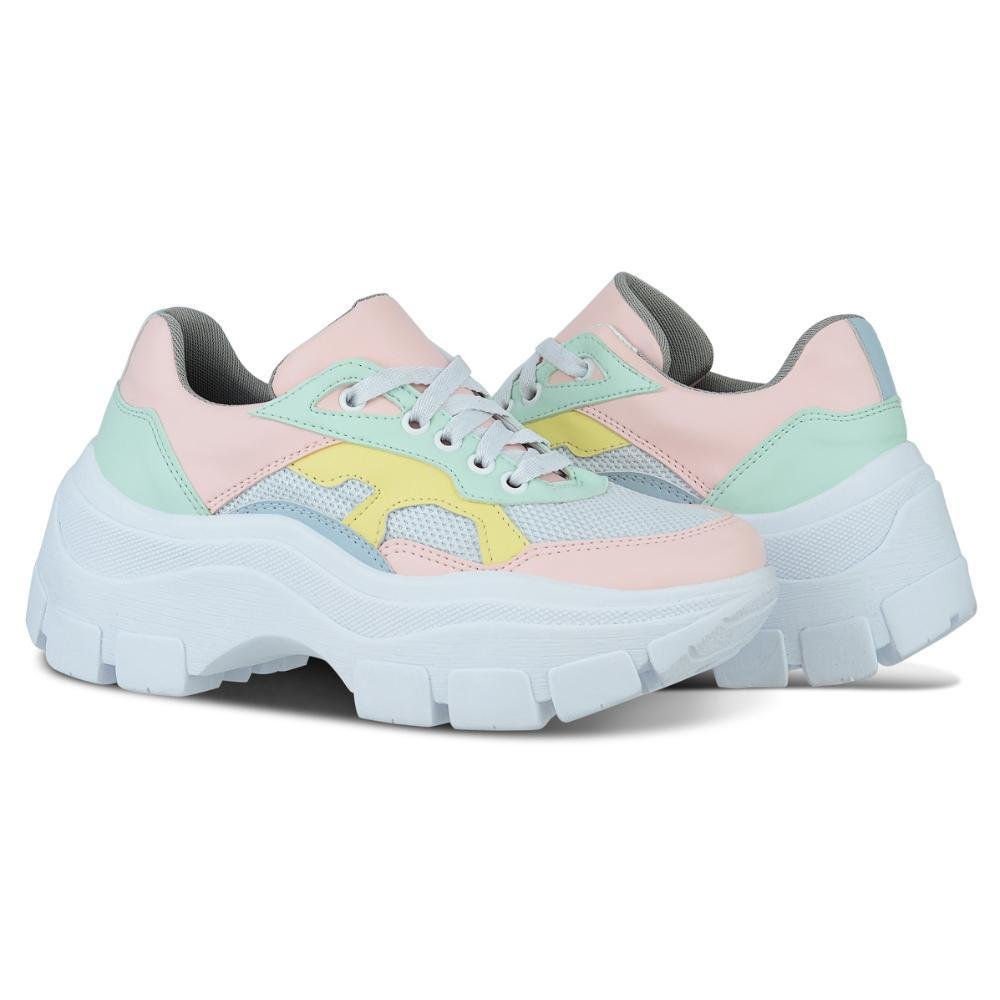Tênis Feminino Chunky Tratorado Cadarço Casual Moderno Multicores 3