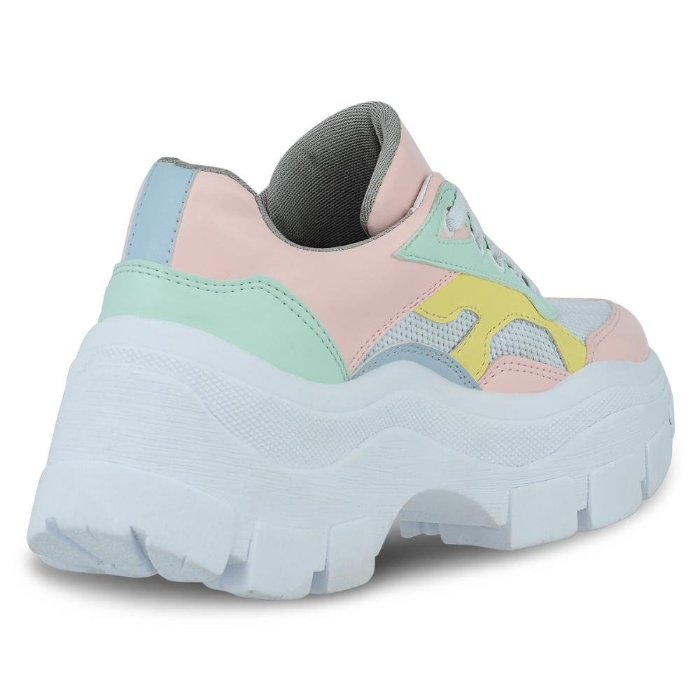 Tênis Feminino Chunky Tratorado Cadarço Casual Moderno Multicores 4