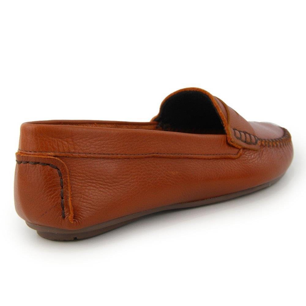 Mocassim Feminino Couro Casual Confortável Liso Solado Reto Marrom 3