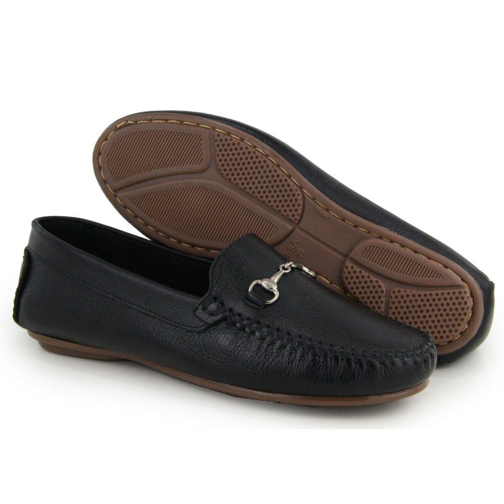 Mocassim Feminino Couro Casual Confortável Solado Reto Preto 2