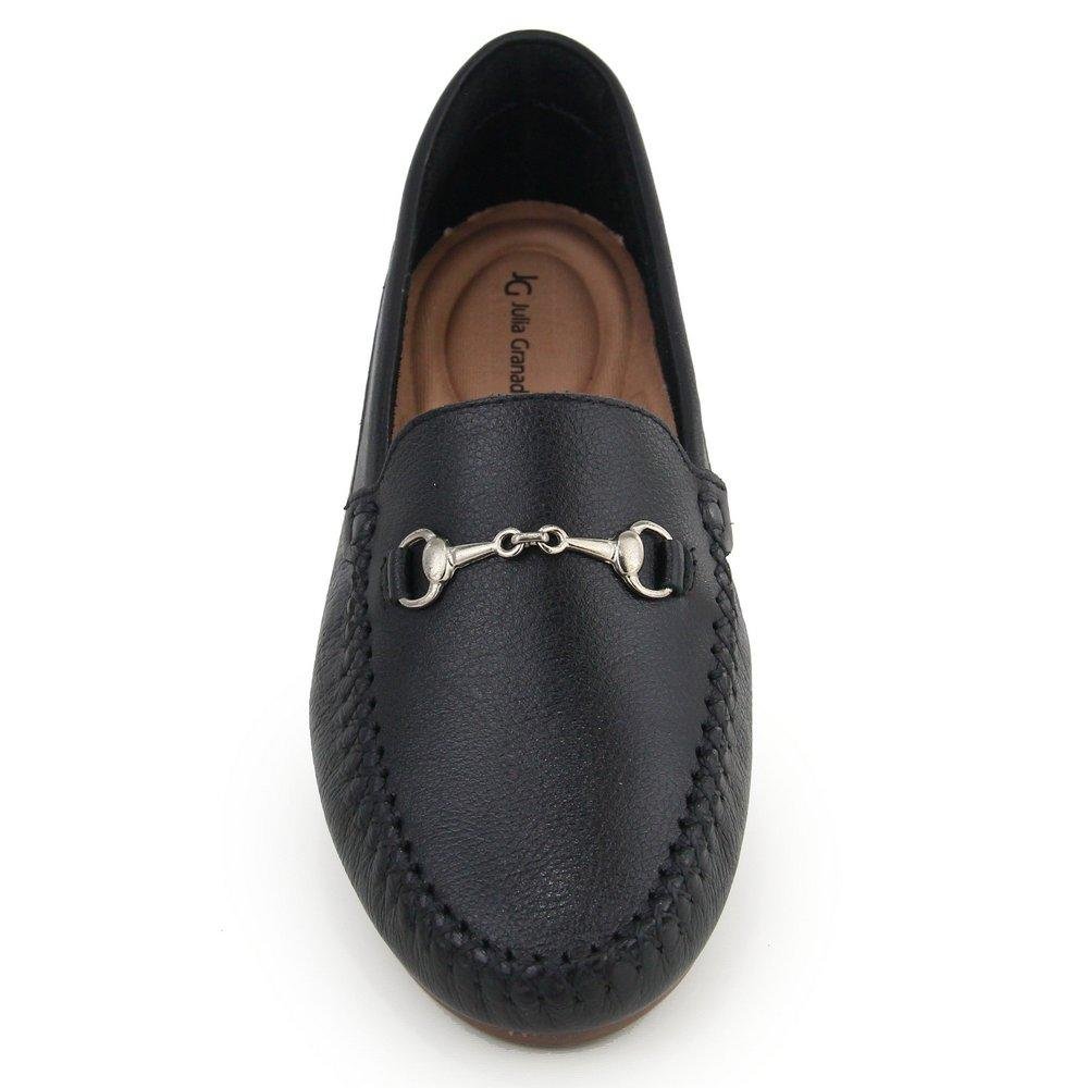 Mocassim Feminino Couro Casual Confortável Solado Reto Preto 3