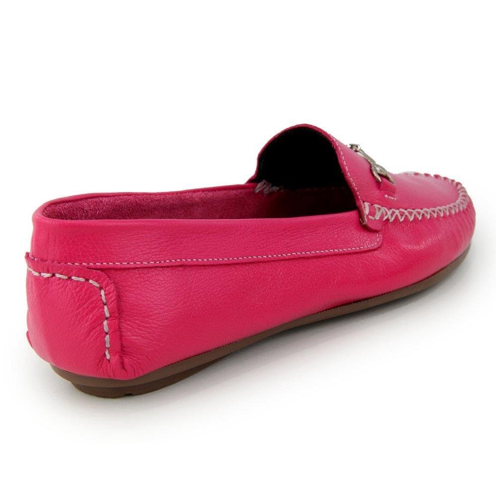 Mocassim Feminino Couro Casual Confortável Solado Reto Rosa 1