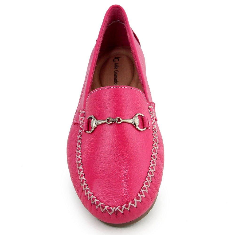 Mocassim Feminino Couro Casual Confortável Solado Reto Rosa 3