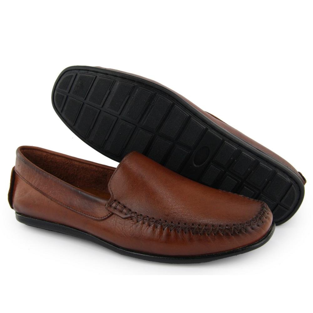 Mocassim Masculino Couro Casual Confortável Clássico Marrom 2
