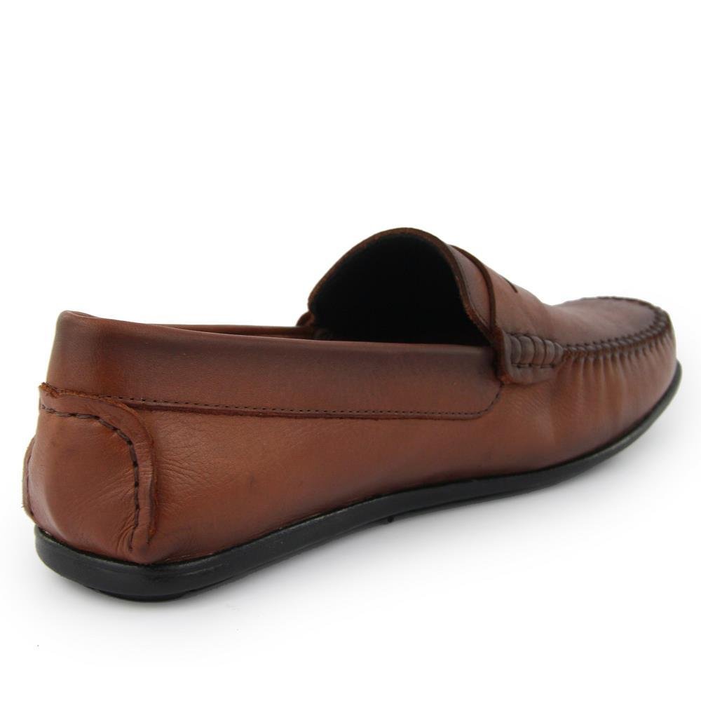 Mocassim Masculino Couro Casual Confortável Liso Solado Reto Marrom 3