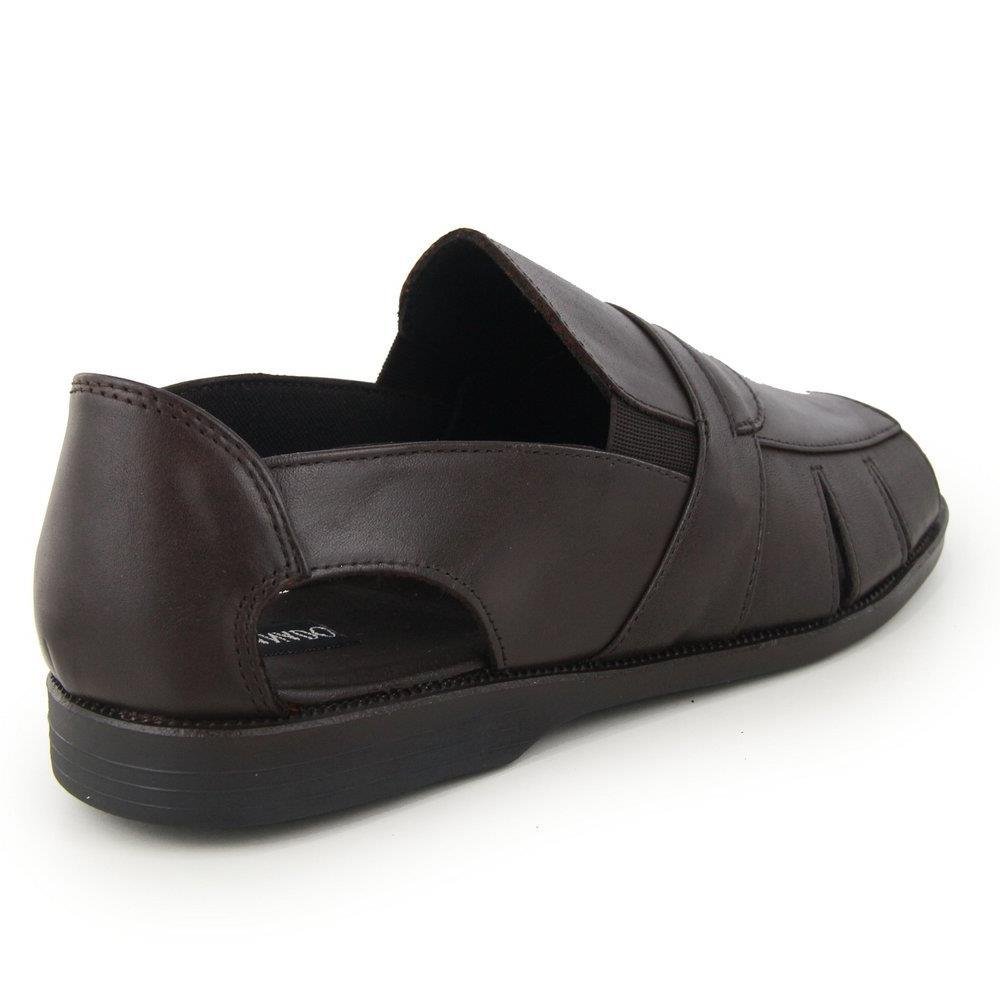 Sandália Masculina Couro Confortável Elástico Calce Fácil Marrom 1
